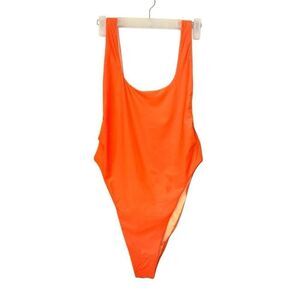 Aerie Scoop Neck Low Open Back Cheeky Lined One Piece Swimsuit Orange Large